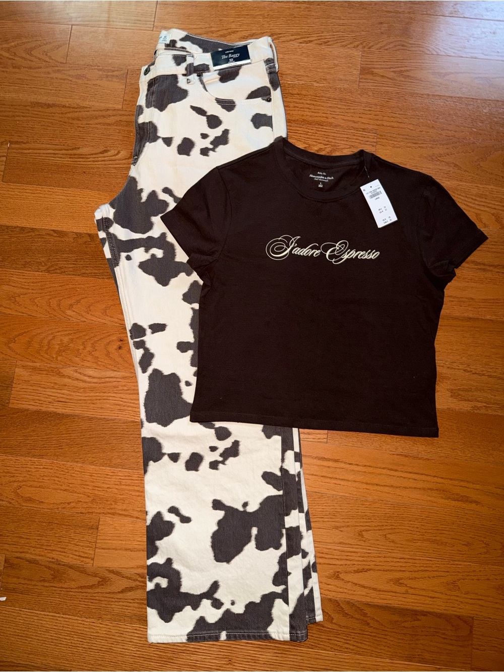 Abercrombie & Fitch Brown & White Cowprint Jeans (shirt size L)
